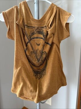 Daytrip Mustard Cold-Shoulder Graphic Tee